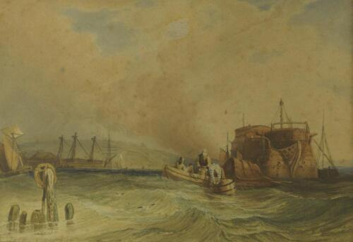 Follower of Clarkson Frederick Stanfield RA (b.1793-1867). Coastal scene depicting sailors bringing