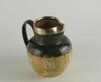 A Victorian Doulton Lambeth ware silver collared jug