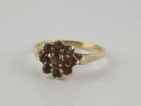 An Edwardian 9ct gold and garnet daisy ring