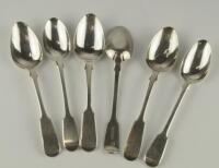 Six Georgian and Victorian silver teaspoons. 4oz.