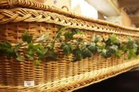 A wicker coffin