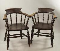 Two early 20thC oak smokers bow chairs.