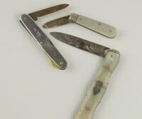 Three silver and mother of pearl fruit knives.