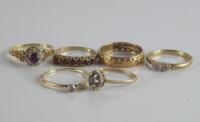 A small quantity of 9ct gold stone set dress rings