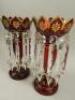 A pair of Victorian ruby tinted glass lustres - 2