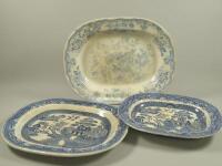 Three 19thC Staffordshire blue printed plates