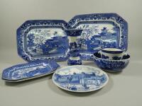 A collection of blue printed items