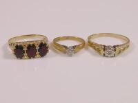 Three 9ct gold stone set rings