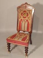 A Victorian figured mahogany prie dieu type chair