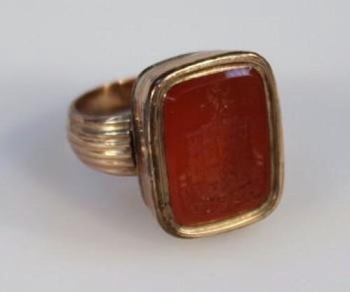 A 19thC carnelian panel seal ring