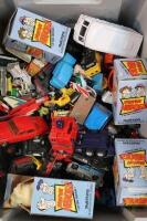 Various die-cast vehicles and other toys