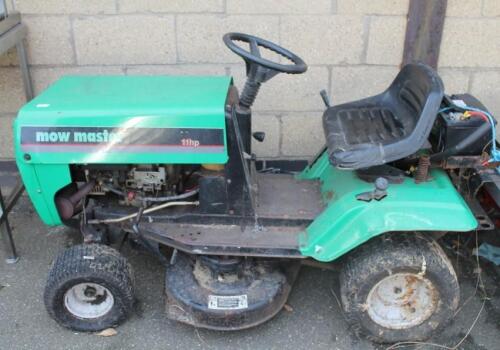 A Mow Master 11hp ride on lawnmower.