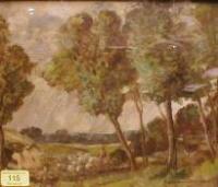 Margaret Scott Somerville (1918-?). Rural landscape with shepherd and his flock