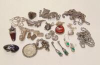 A collection of late 19th/early 20thC silver and white metal jewellery
