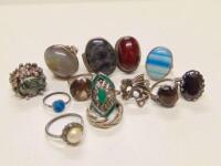 A collection of 20thC silver and white metal rings and other rings etc.