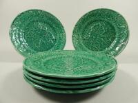 A set of six 19thC Davenport green leaf moulded plates