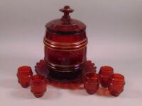 A late 19thC Bohemian ruby tinted barrel shaped punchbowl