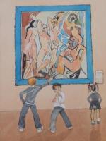 20thC School. Children in a modern art gallery