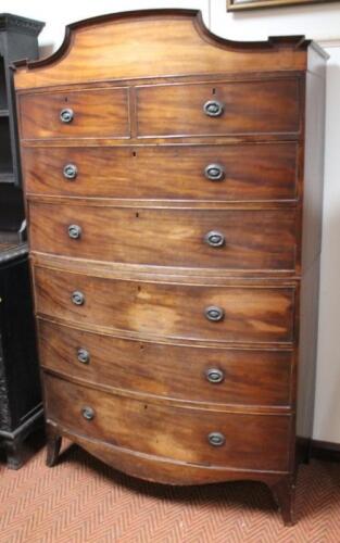 A 19thC mahogany bow fronted tallboy