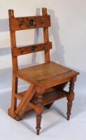 A late 19thC oak metamorphic library step ladder/chair