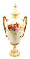 A Royal Worcester blush ivory centre vase and cover