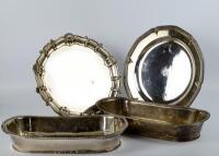 A pair of crested silver plated oblong bread dishes