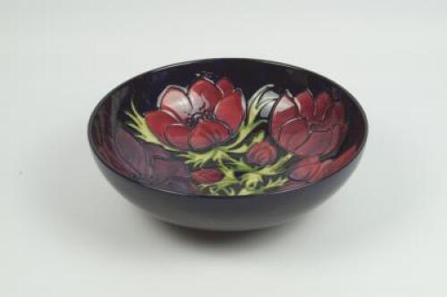 A large Moorcroft blue anemone pattern bowl