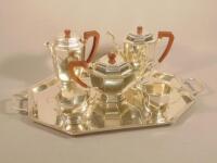An Art Deco silver five piece tea and coffee set with tray