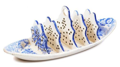 A 19thC Spode pottery blue and white toast rack