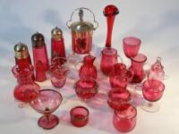 Various Victorian and later cranberry glass