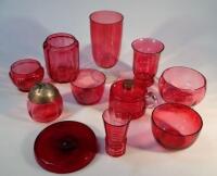 Various Victorian and later cranberry glass