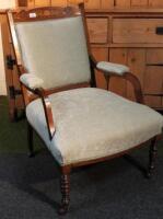 An Edwardian mahogany and boxwood strung armchair