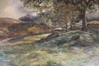 John Cairney (19thC). Landscape trees before hills and mountains