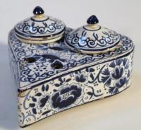 A Dutch Delft blue and white inkwell