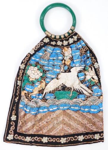 A 19thC Chinese embroidered bag