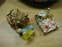 Two Pendelphin plaster figures - (1) Rabbit with fruit cart (2) Two rabbits