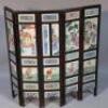 A Chinese hardwood and porcelain five fold screen