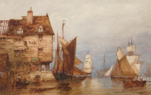 Richard Henry Nibbs (1816-1893). Harbour scene with sailing boats and fishing figures