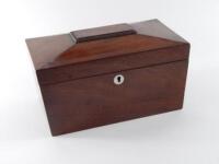 A Victorian mahogany sarcophagus shaped tea caddy