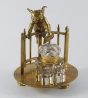 An early 20thC continental brass ink stand