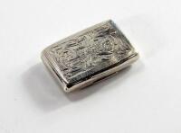 A George IV silver vinaigrette of rectangular form with floral motif to lid