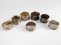 Seven silver napkin rings