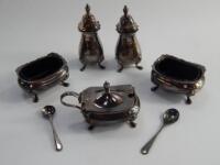 A George V silver five piece cruet set