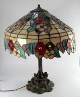 A large Tiffany style table lamp