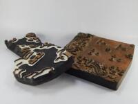Three antique Macclesfield silk printing blocks