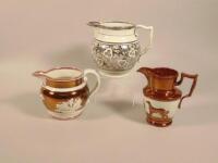 Three items of 19thC copper or silver lustre