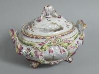 An 18thC Veuve Perrin faience two handled sauce tureen and cover