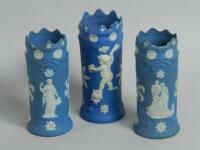 Three similar early 19thC Jasperware type cylindrical vases