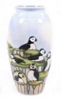 A Moorcroft Puffin pattern vase