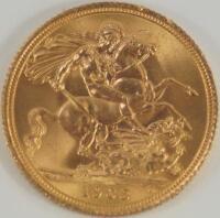 A Queen Elizabeth II 1963 full gold sovereign.